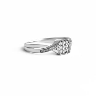 1/5 Carat Square Cluster Statement Diamond Ring in Sterling Silver