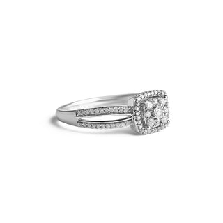 1/4 Carat Square Cluster Diamond Ring in Sterling Silver