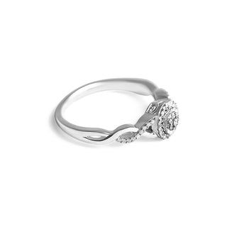 1/8 Carat Twisted Ends and Round Cluster Diamond Ring in Sterling Silver