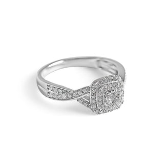 1/2 Carat Charming Multi Frame Cushion Shaped Lab Grown Diamond Ring in Sterling Silver