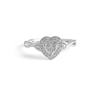 1/5 Carat Heart Shaped 25 Stone Lab Grown Diamond Ring in Sterling Silver