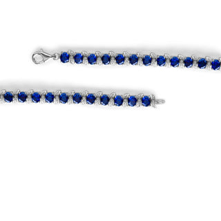 15.1 Carat Blue Sapphire and Linear Diamond Tennis Bracelet in Sterling Silver -7.50''