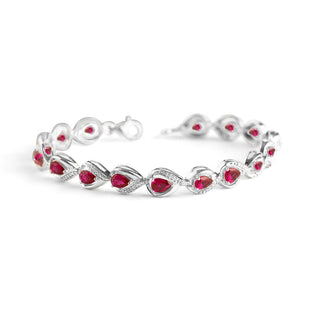 8.8 Carat S-link Pear Shaped Ruby and Diamond Tennis Bracelet in Sterling Silver-7.25''
