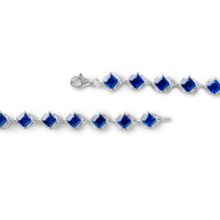 13.7 Carat Princess Blue Sapphire Tennis Bracelet in Sterling Silver-7.25''