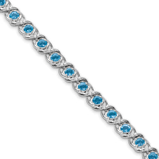 4.4 Carat Oval Swiss Blue Topaz X Link Diamond Tennis Bracelet in Sterling Silver-7.50''
