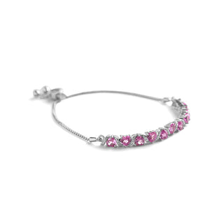 7.7 Carat Heart Pink Sapphire and Diamond Adjustable Bracelet with a Bolo in Sterling Silver-9.50"