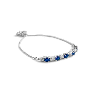 5.6 Carat Oval Blue Sapphire and Diamond Adjustable Bracelet with a Bolo in Sterling Silver -9.50"