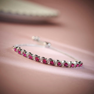 4.8 Carat S-Linked Round Ruby and Diamond Adjustable Bracelet with a Bolo in Sterling Silver-9.50"