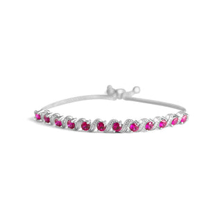 4.8 Carat S-Linked Round Ruby and Diamond Adjustable Bracelet with a Bolo in Sterling Silver-9.50"