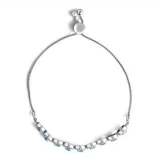 2.9 Carat White and Swiss Blue Topaz Adjustable Bracelet with a Bolo in Sterling Silver-9.50"