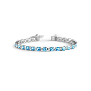 12.1 Carat Alternating Swiss Blue and White Topaz Tennis Bracelet in Sterling Silver -7.25''
