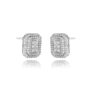1/2 Carat Emerald Shaped Diamond Stud Earrings in Sterling Silver