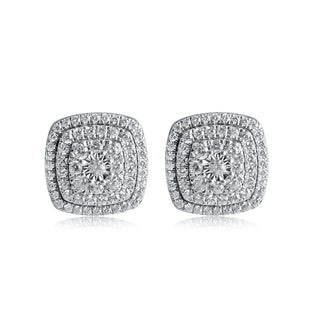 1 Carat Cushion Shaped Lab Grown Diamond Cluster Stud Earrings in Sterling Silver