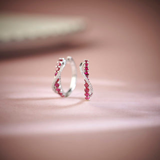 1.4 Carat Ruby and Diamond Overlapping Hoop Earrings in Sterling Silver