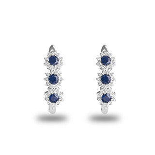 1.5 Carat White & Blue Sapphire Floral Hoop Earrings in Sterling Silver