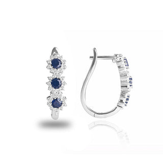 1.5 Carat White & Blue Sapphire Floral Hoop Earrings in Sterling Silver