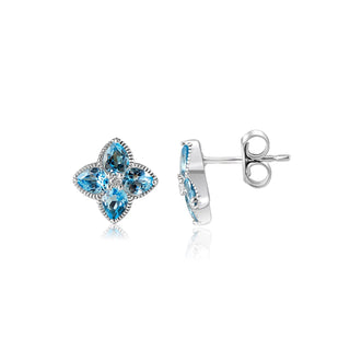1.4 Carat Pear Shaped Butterfly Stud Earrings in Swiss Blue Topaz and Diamonds in Sterling Silver