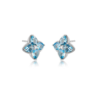 1.4 Carat Pear Shaped Butterfly Stud Earrings in Swiss Blue Topaz and Diamonds in Sterling Silver