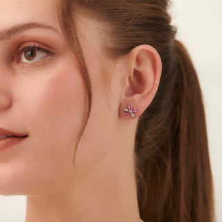 1.9 Carat Pink Sapphire Floral Stud Earrings with Diamonds in Sterling Silver
