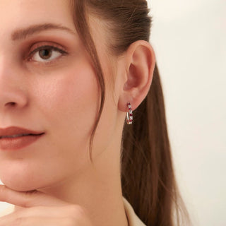 1.3 Carat White Sapphire & Ruby Hoop Earrings in Sterling Silver