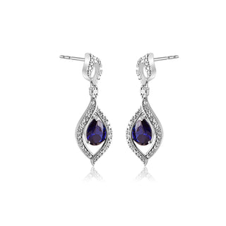 2 Carat Blue Sapphire Diamond Drop Earrings in Sterling Silver