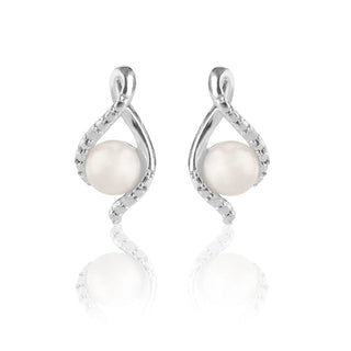 1.5 Carat Pearl and Diamond Stud Earrings in Sterling Silver