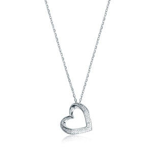 1/10 Carat Diamond Encrusted Heart Pendant Necklace in Sterling Silver