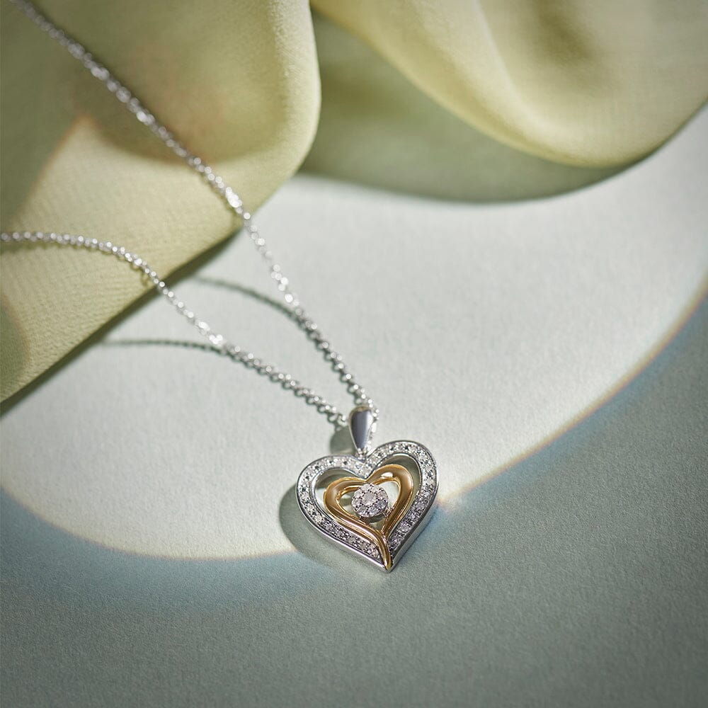 Simulated Diamond Two Tone Heart Pendant Necklace in 14k Gold Plated Silver  | eBay