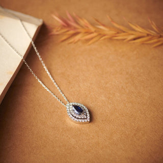1.8 Carat White & Blue Sapphire Marquise Shaped Pendant Necklace in Sterling Silver