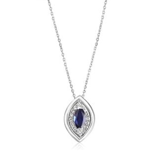 1.8 Carat White & Blue Sapphire Marquise Shaped Pendant Necklace in Sterling Silver