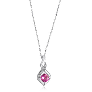1.3 Carat Cushion Shaped Pink Sapphire & Diamond Pendant Necklace in Sterling Silver