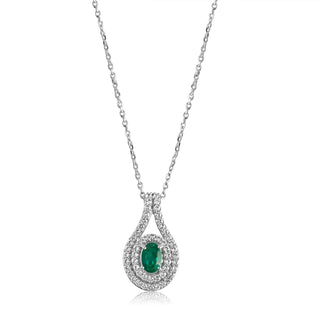 1 Carat White Sapphire & Emerald Pendant Necklace in Sterling Silver