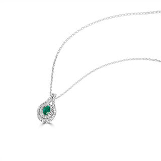 1 Carat White Sapphire & Emerald Pendant Necklace in Sterling Silver
