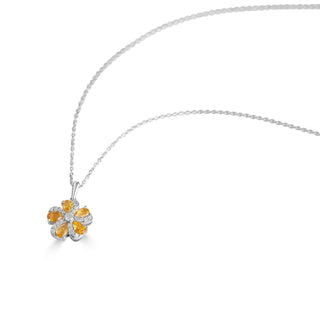 7/8 Carat Citrine and Diamond Flower Pendant Necklace in Sterling Silver