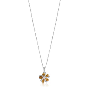 7/8 Carat Citrine and Diamond Flower Pendant Necklace in Sterling Silver