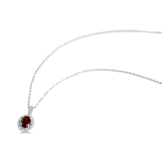 7/8 Carat Garnet Victorian Diamond Pendant Necklace in Sterling Silver