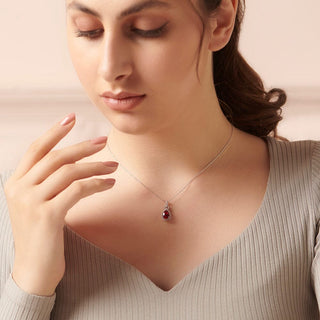 1.9 Carat Ruby and Diamond Drop Shaped Pendant Necklace in Sterling Silver