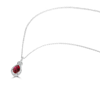 1.9 Carat Ruby and Diamond Drop Shaped Pendant Necklace in Sterling Silver