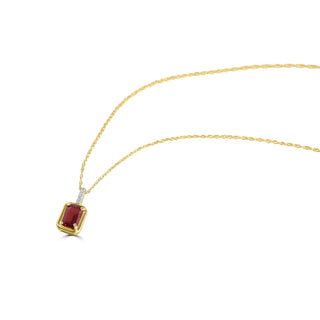 1.2 Carat Emerald Cut Garnet and Diamond Pendant Necklace in 10K Yellow Gold