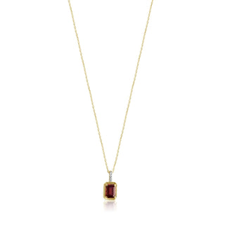 1.2 Carat Emerald Cut Garnet and Diamond Pendant Necklace in 10K Yellow Gold