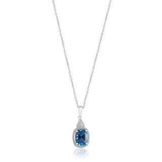 1.6 Carat Elongated Cushion Swiss Blue Topaz & Diamond Pendant Necklace in Sterling Silver