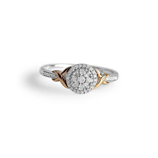 1/6 Carat Diamond Cluster Ring in Sterling Silver and 10k Yellow Gold