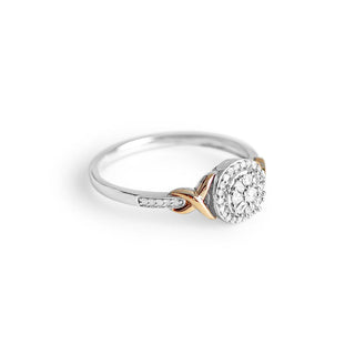 1/6 Carat Diamond Cluster Ring in Sterling Silver and 10k Yellow Gold