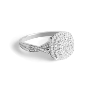 1/2 Carat Cushion Shaped Diamond Cluster Ring in Sterling Silver