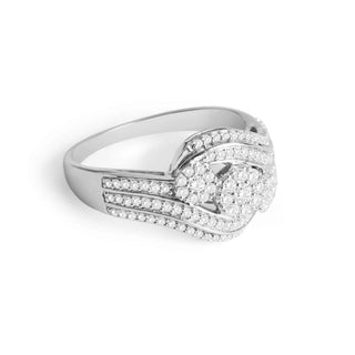 1/2 Carat Twirling Diamond Ring with Floral Clusters in Sterling Silver