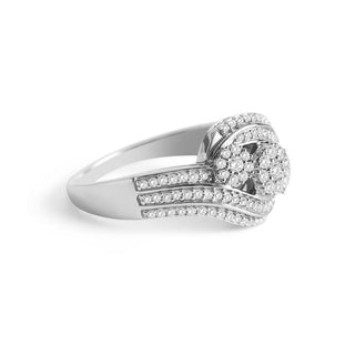 1/2 Carat Twirling Diamond Ring with Floral Clusters in Sterling Silver