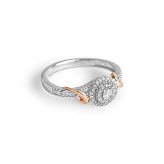 1/5 Carat Double Halo Diamond Cluster Ring with Gold Accents in Sterling Silver and 10K Yellow Gold