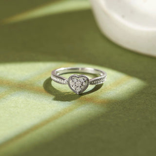 1/6 Carat Heart Shaped Cluster Ring in Sterling Silver