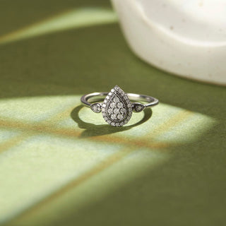 1/5 Carat Tear Drop Diamond Studded Ring in Sterling Silver