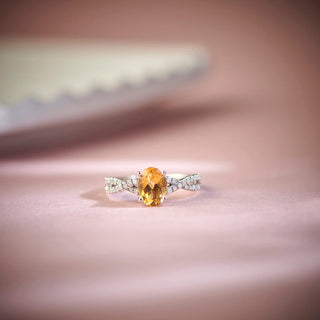 1.1 Carat Oval Citrine and Criss Cross Diamond Ring in Sterling Silver